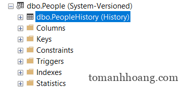 khởi tạo bảng temporal với bảng history mặc định.